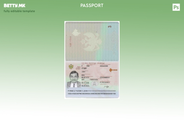 Модерен стил шаблон за пасош на Црна Гора